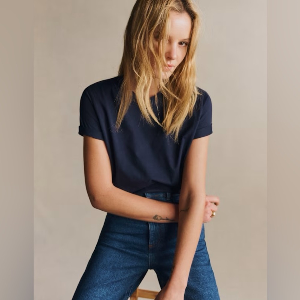 Sezane Conrad Navy Short Sleeve Tee